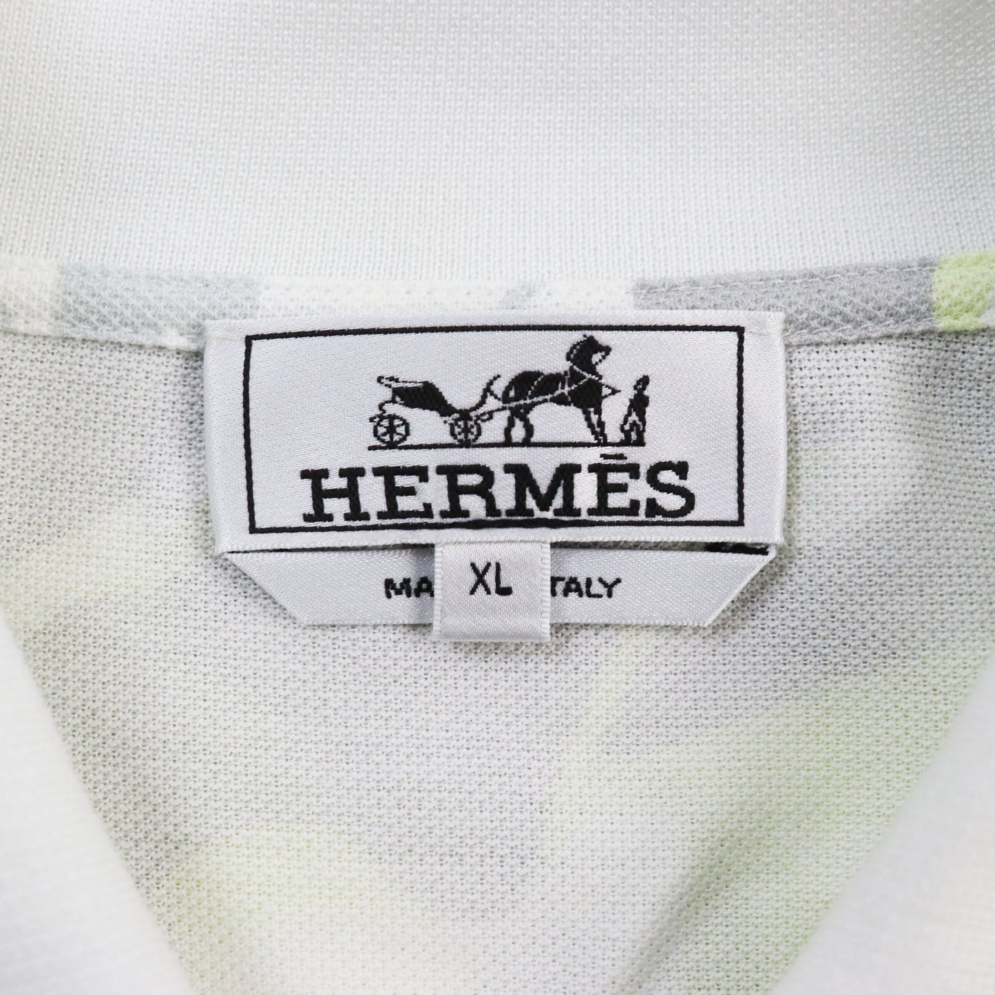 HERMES Short sleeve polo shirt cotton Gray yellow Puzzle Vegetal XL