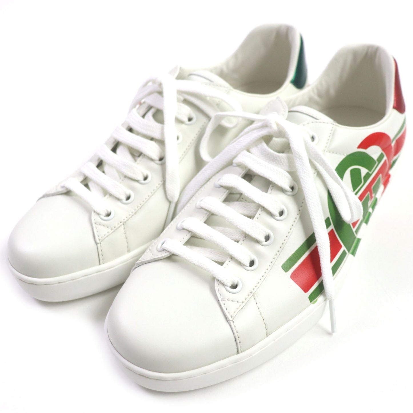 GUCCI Low cut sneakers 576136 Main: Leather White Green Red Ace Interlocking G mens 7 Used