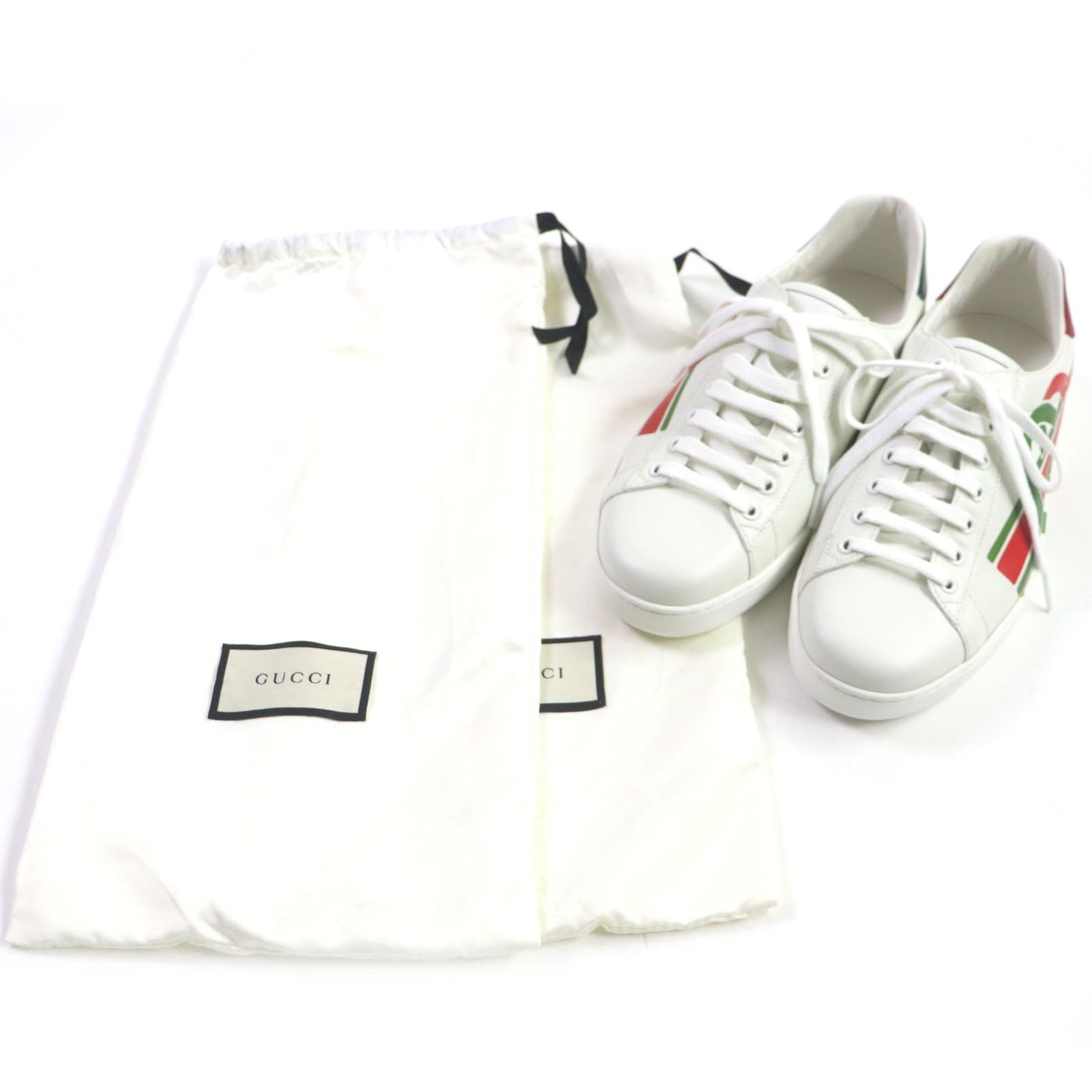 GUCCI Low cut sneakers 576136 Main: Leather White Green Red Ace Interlocking G mens 7 Used