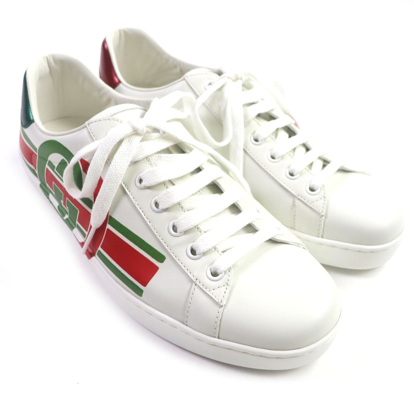 GUCCI Low cut sneakers 576136 Main: Leather White Green Red Ace Interlocking G mens 7 Used