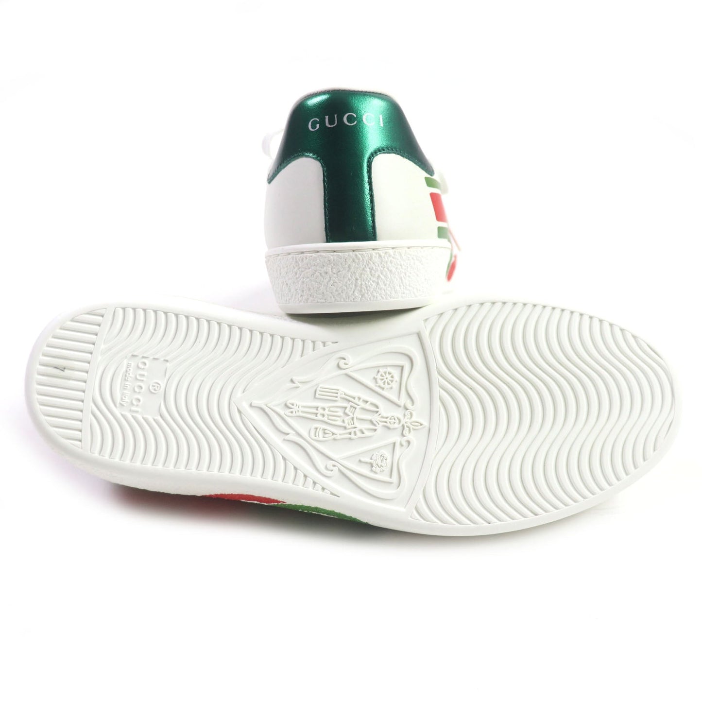 GUCCI Low cut sneakers 576136 Main: Leather White Green Red Ace Interlocking G mens 7 Used