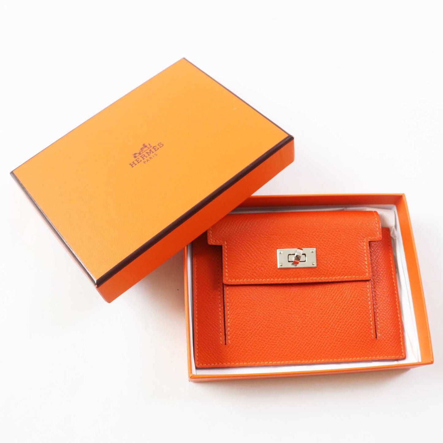 HERMES Coin case Epsom Orange Kelly Pocket Compact