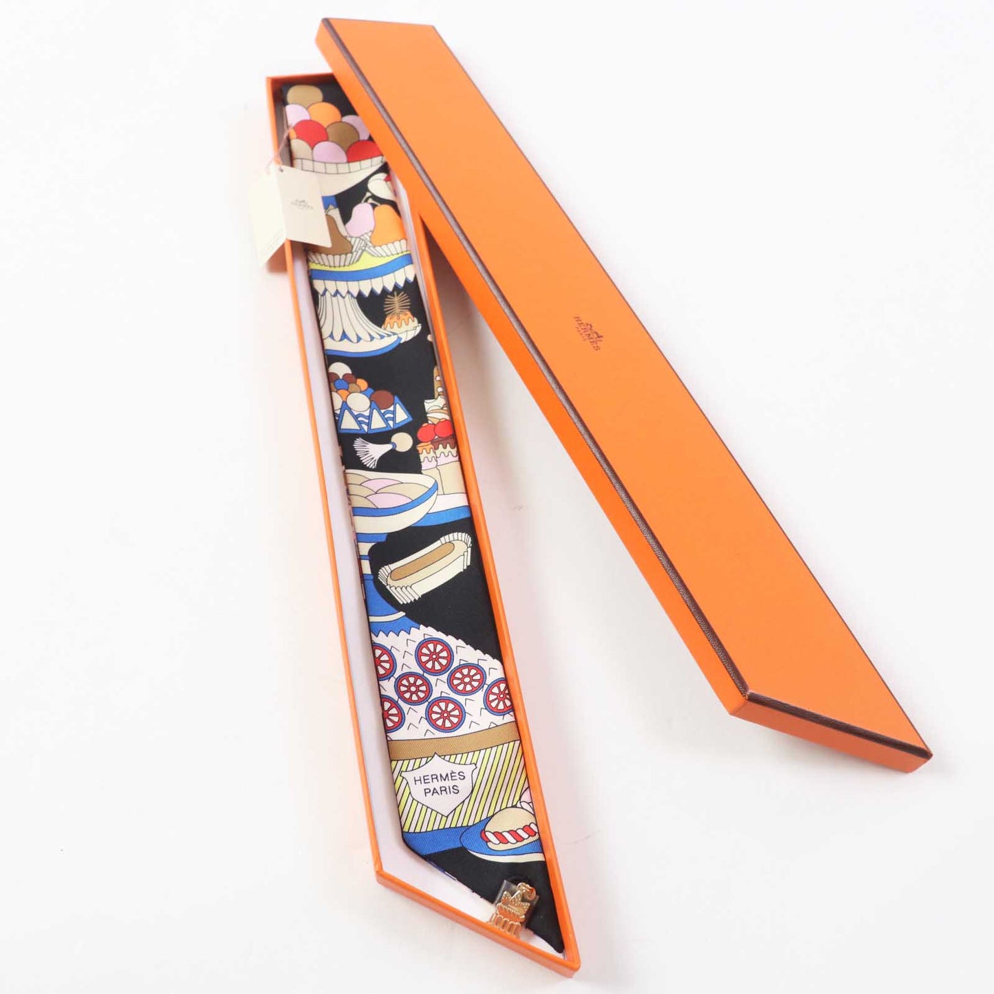 HERMES scarf silk black multi LA PATISSERIE FRANCAISE
