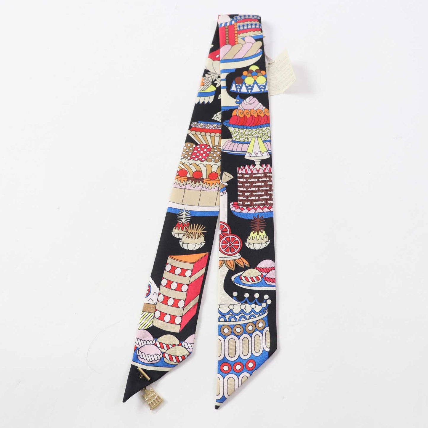 HERMES scarf silk black multi LA PATISSERIE FRANCAISE