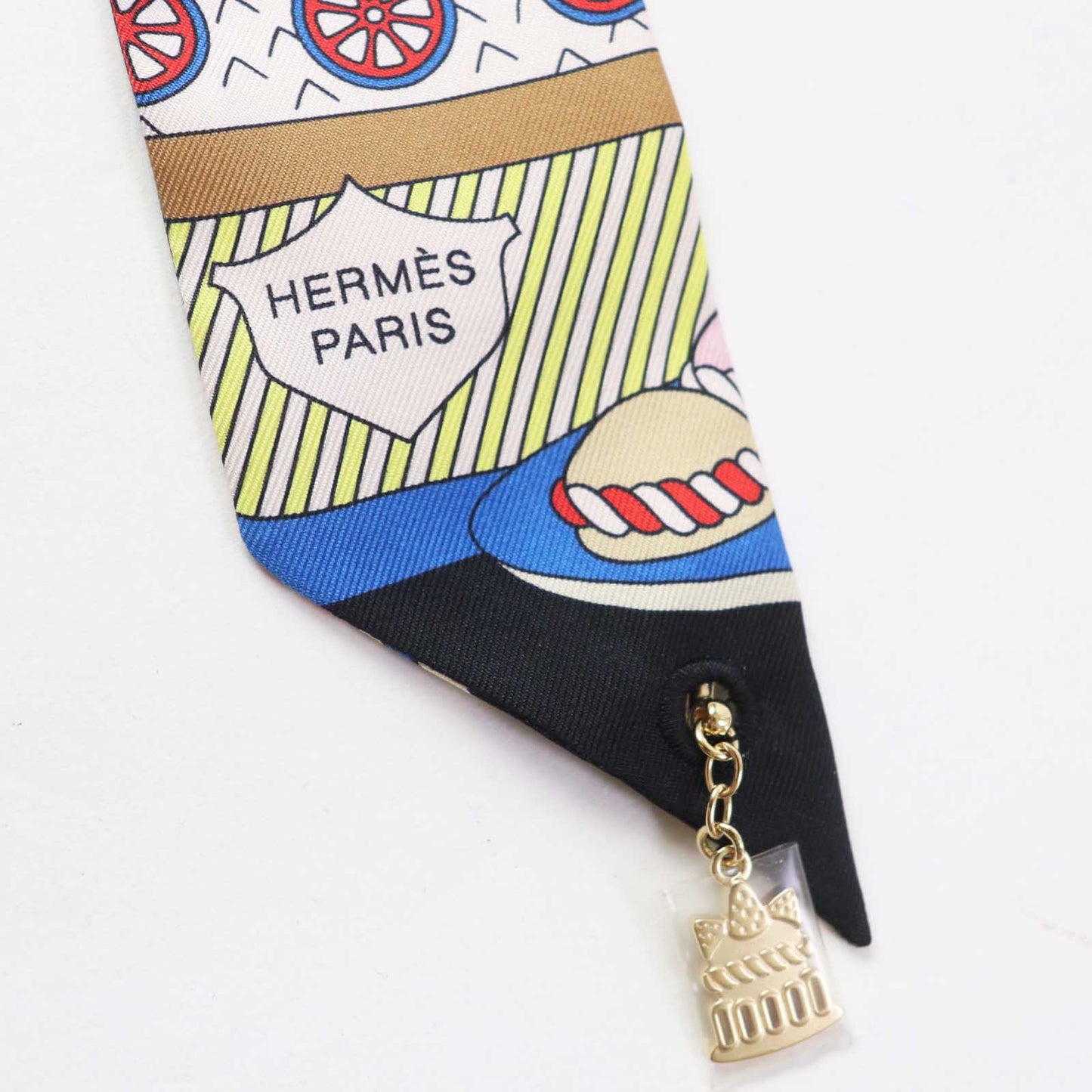 HERMES scarf silk black multi LA PATISSERIE FRANCAISE