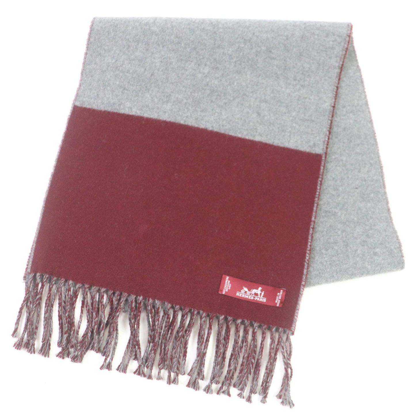 HERMES Scarf Main: 100% cashmere Grey Bordeaux mens Used
