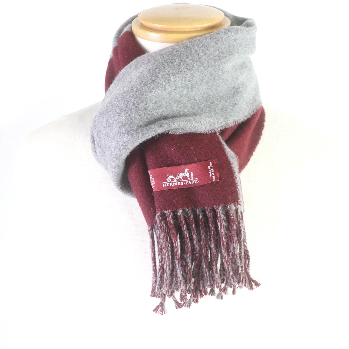 HERMES Scarf Main: 100% cashmere Grey Bordeaux mens Used