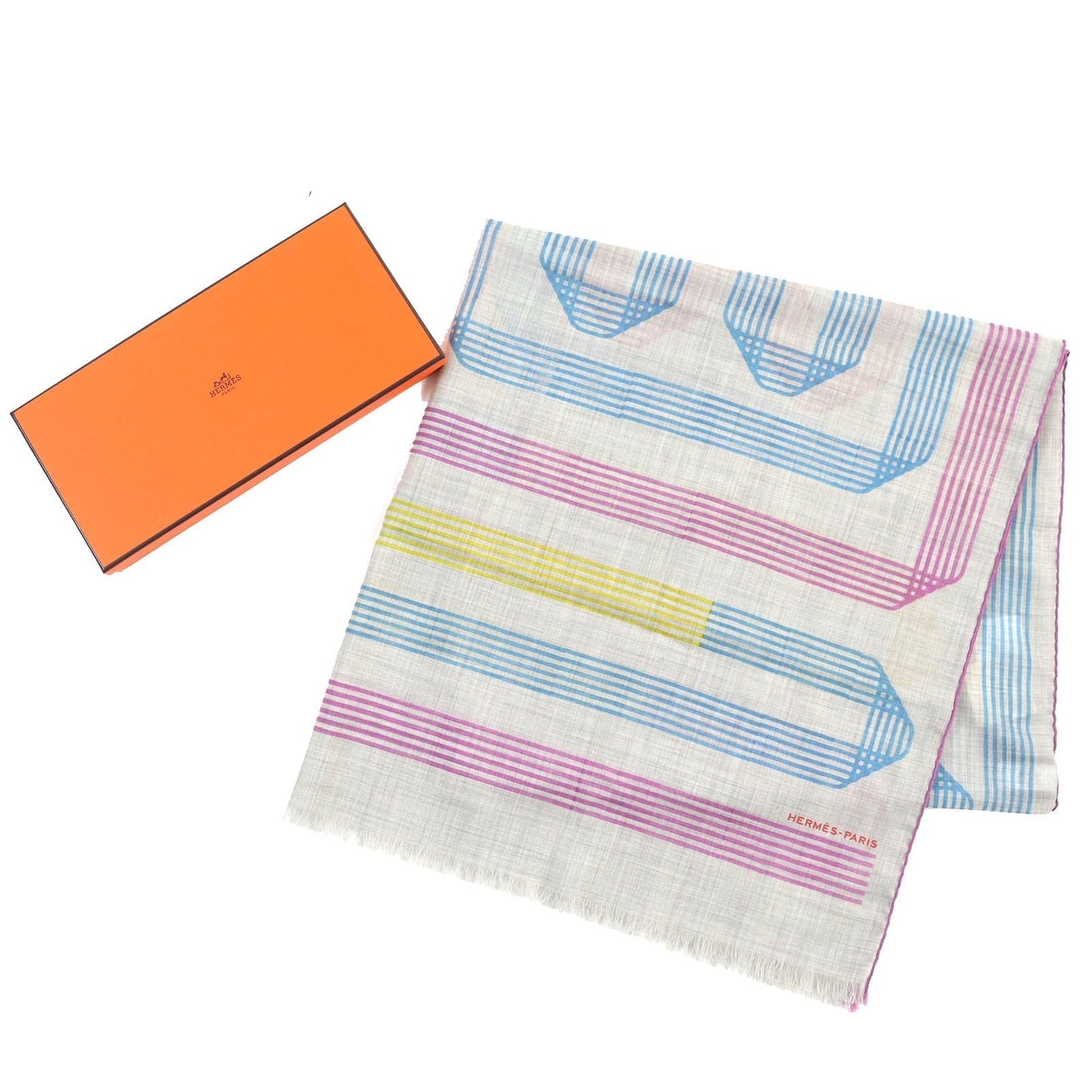 HERMES Stall 563068S 02 cashmere Multicolor, Gris Chine/Cyclamen Les Rubans d'Hermes Hermes ribbons