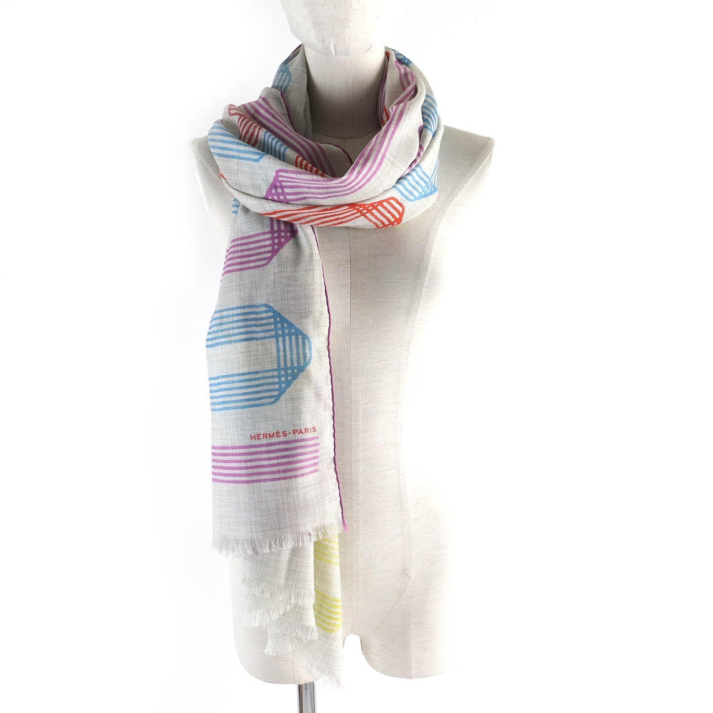 HERMES Stall 563068S 02 cashmere Multicolor, Gris Chine/Cyclamen Les Rubans d'Hermes Hermes ribbons
