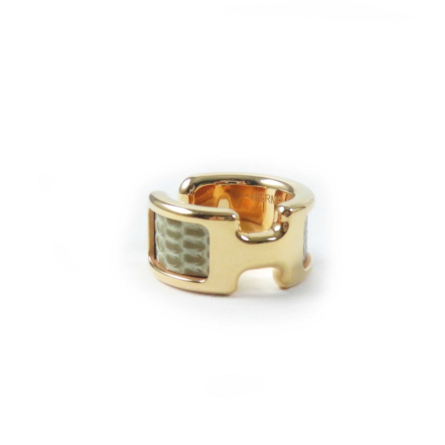 HERMES Earring Exotic Leather Gold Plated etupe gold Olympe PM