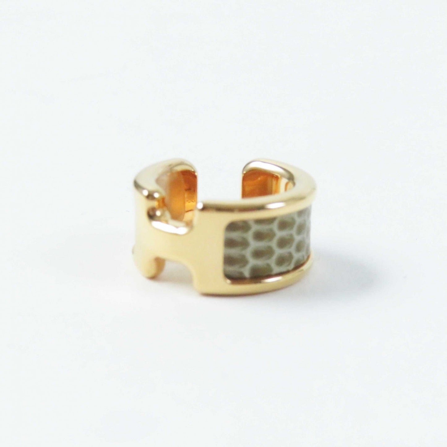 HERMES Earring Exotic Leather Gold Plated etupe gold Olympe PM