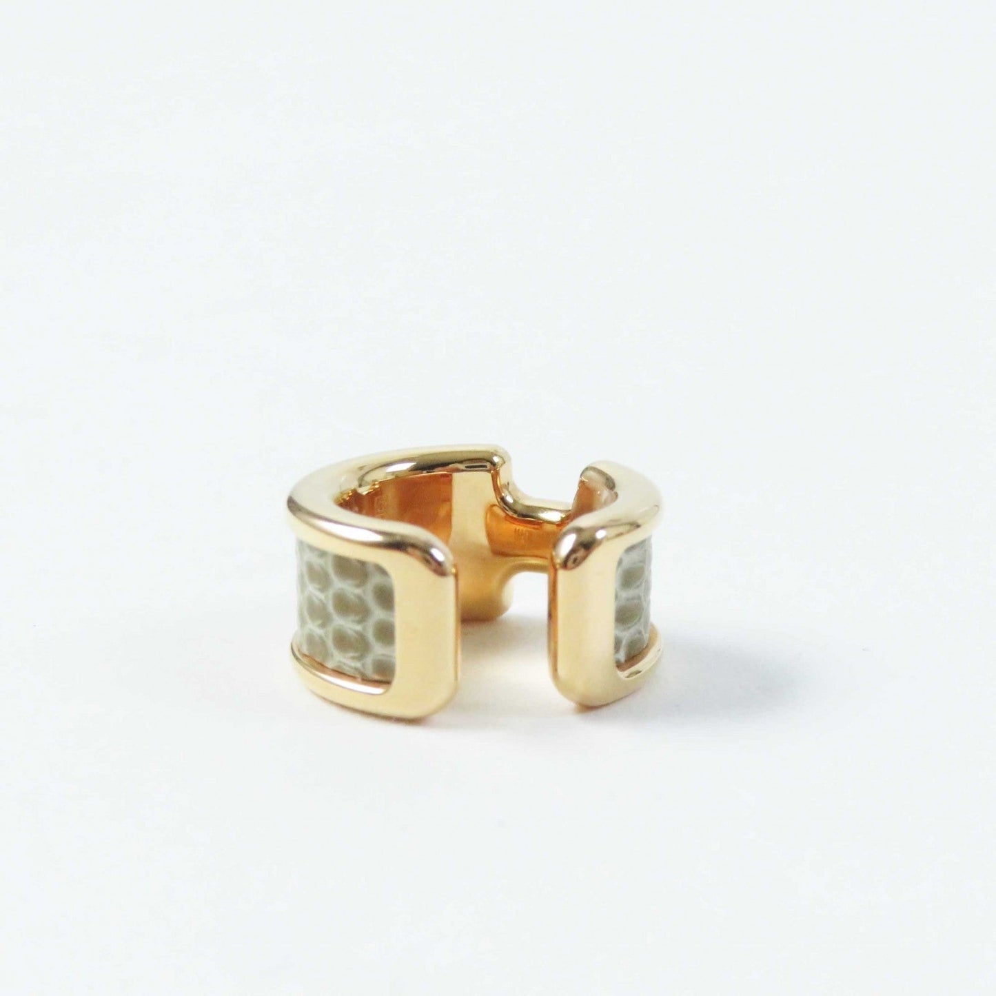 HERMES Earring Exotic Leather Gold Plated etupe gold Olympe PM