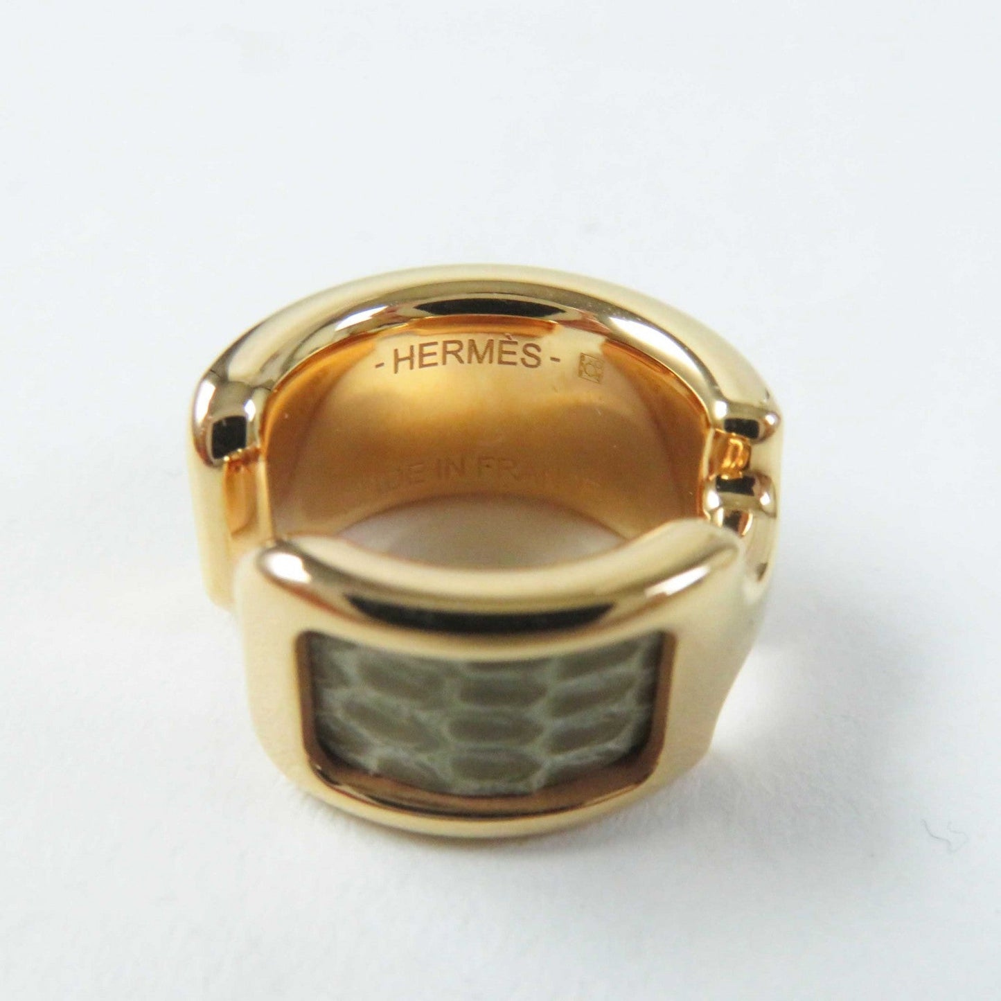 HERMES Earring Exotic Leather Gold Plated etupe gold Olympe PM
