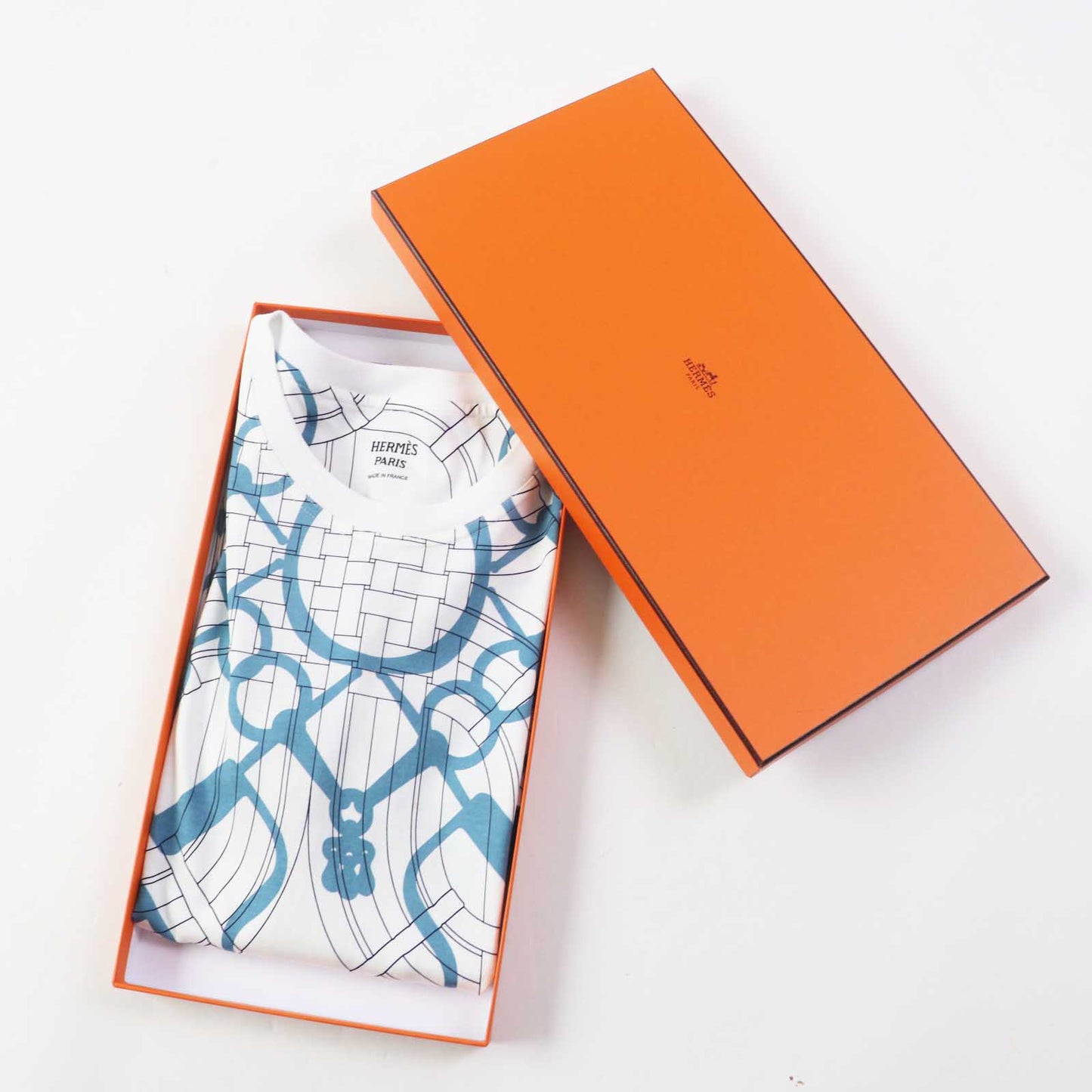 HERMES one piece 4H4525DD cotton White light blue Horse Bit Detouré/Tattoo 38