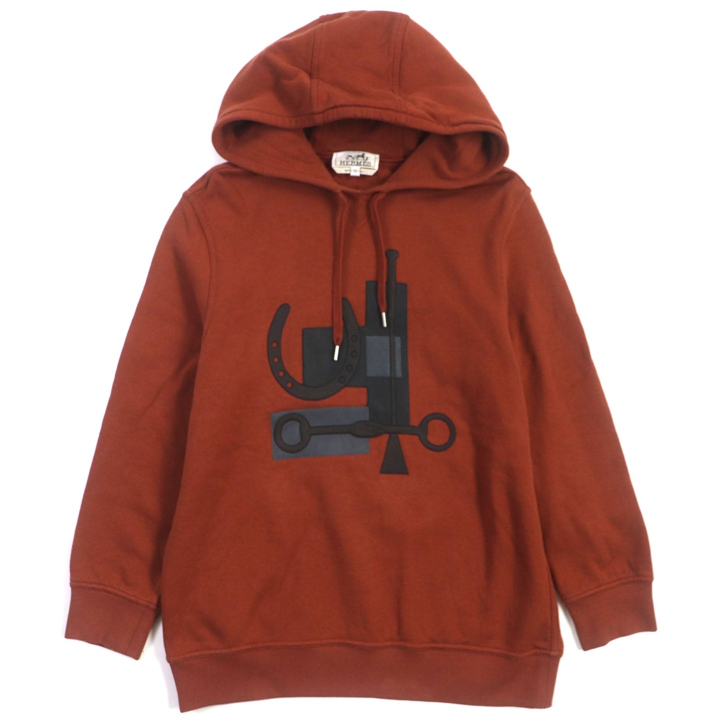 HERMES pullover cotton Red brown Sport capsule hooded sweater XS