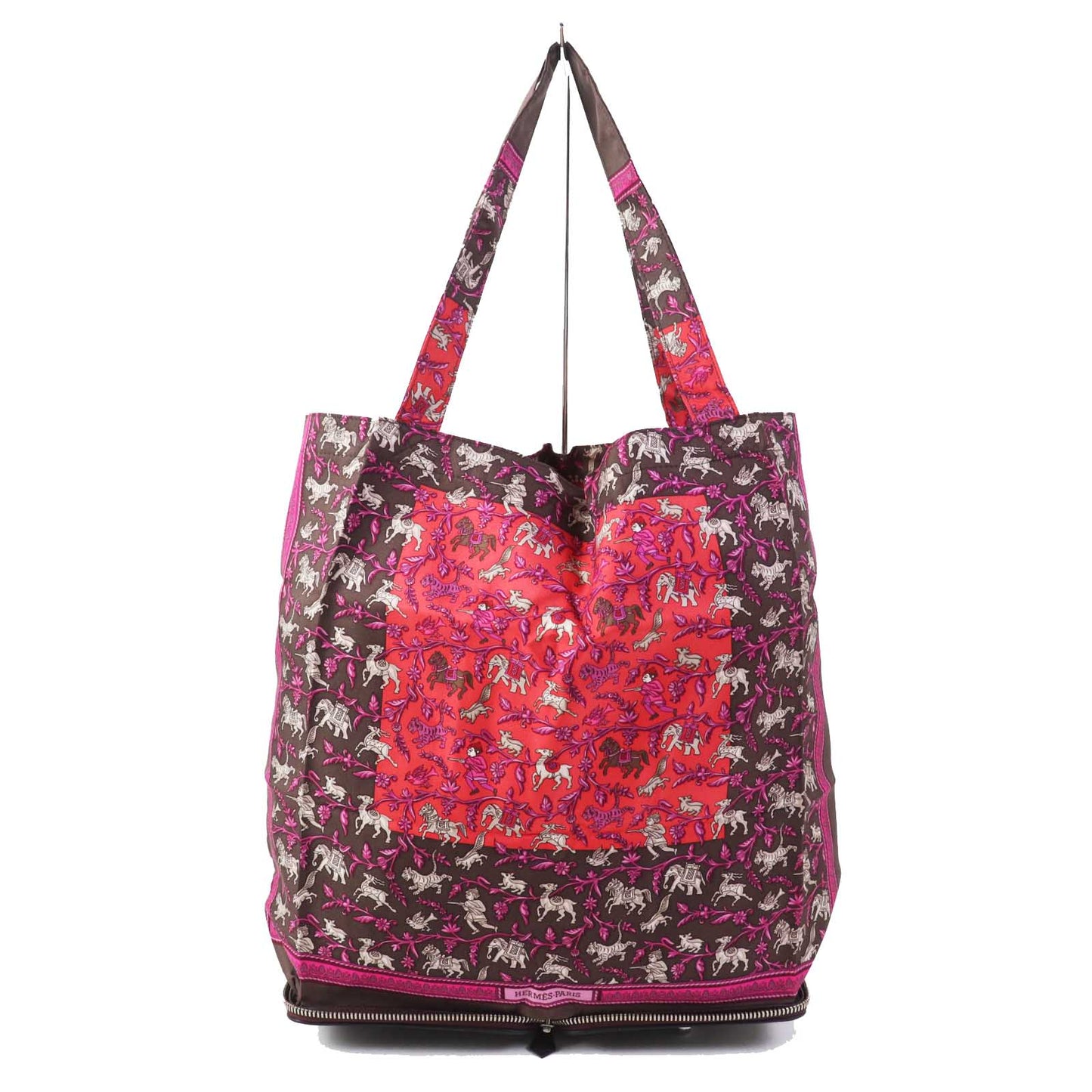 HERMES Tote Bag Buffle Skipper Silk Chocolat Silky pop Chasse En Inde Indian Hunting