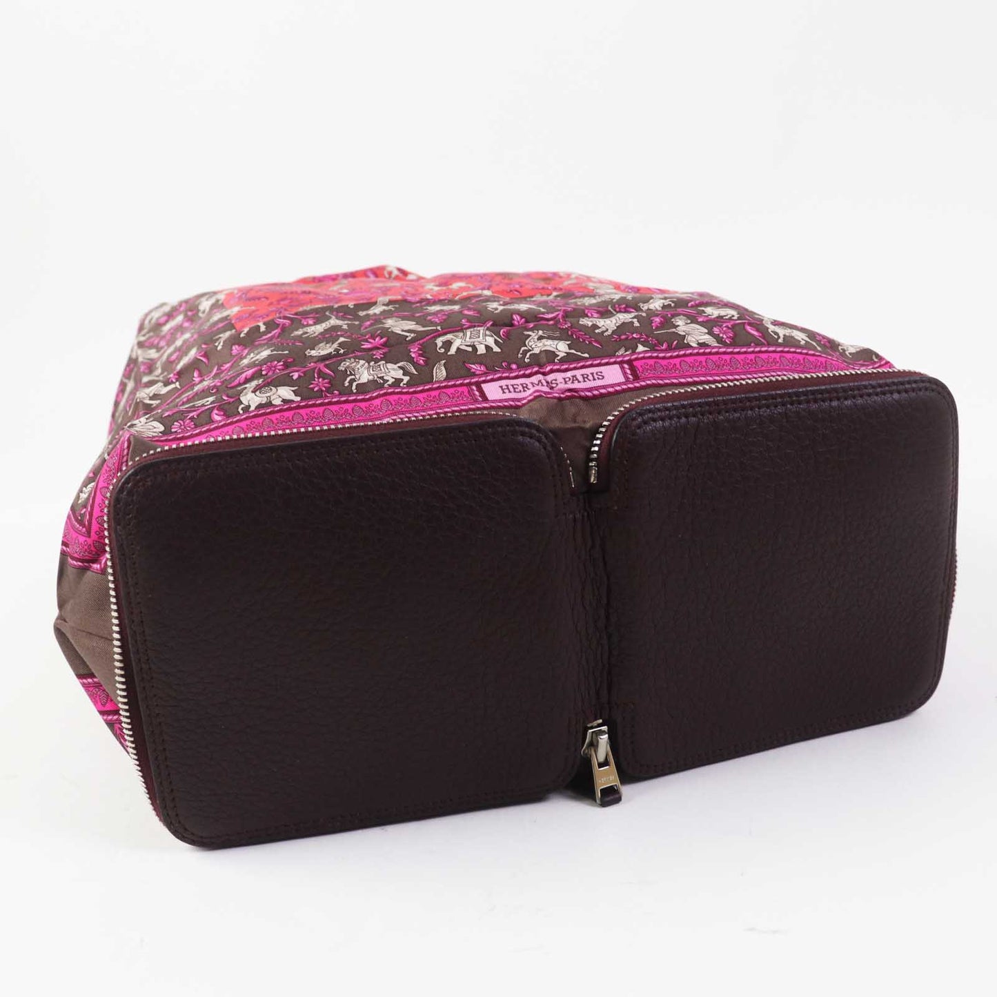 HERMES Tote Bag Buffle Skipper Silk Chocolat Silky pop Chasse En Inde Indian Hunting