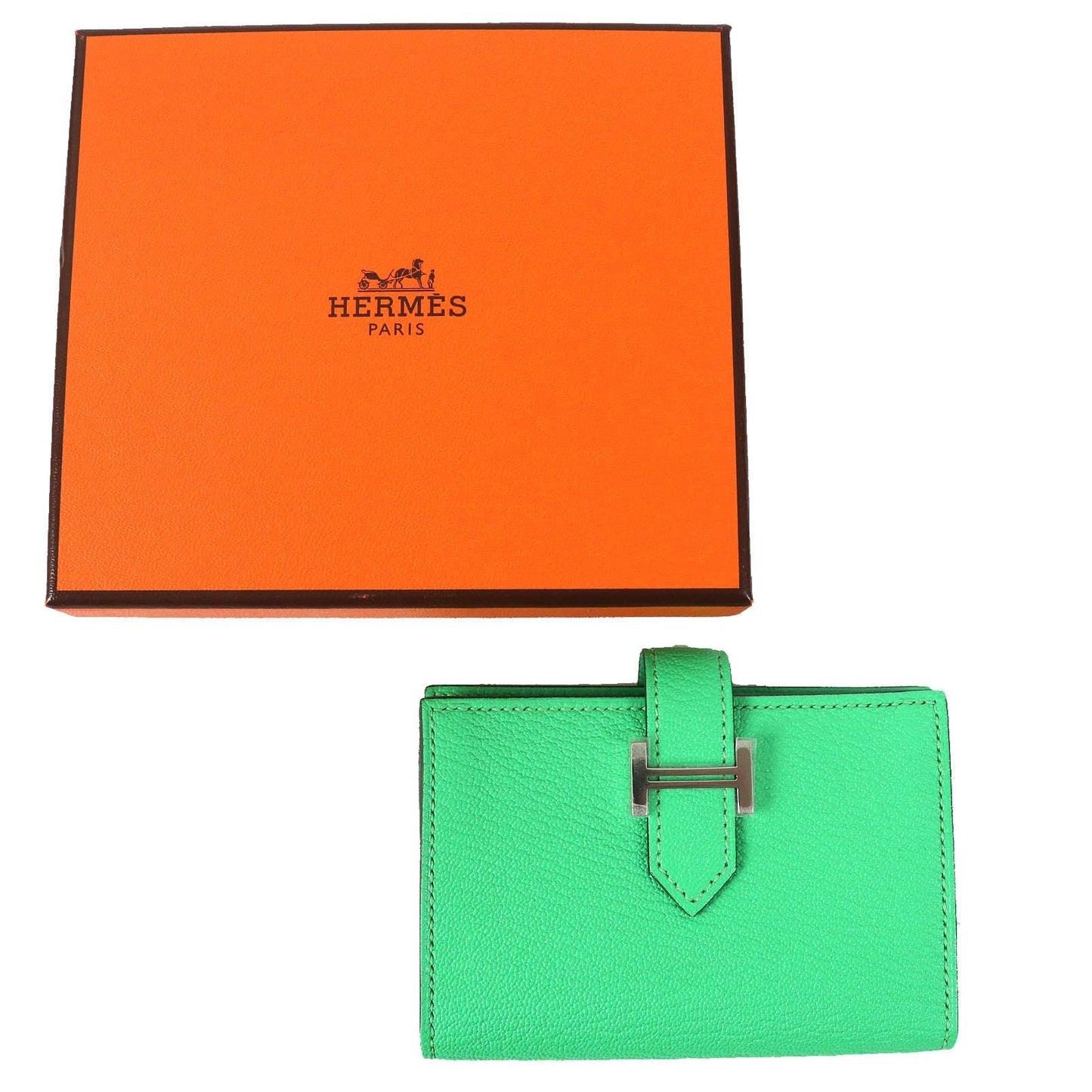 HERMES name card holder Chevre Misol Green , Vert Comics Bean mini
