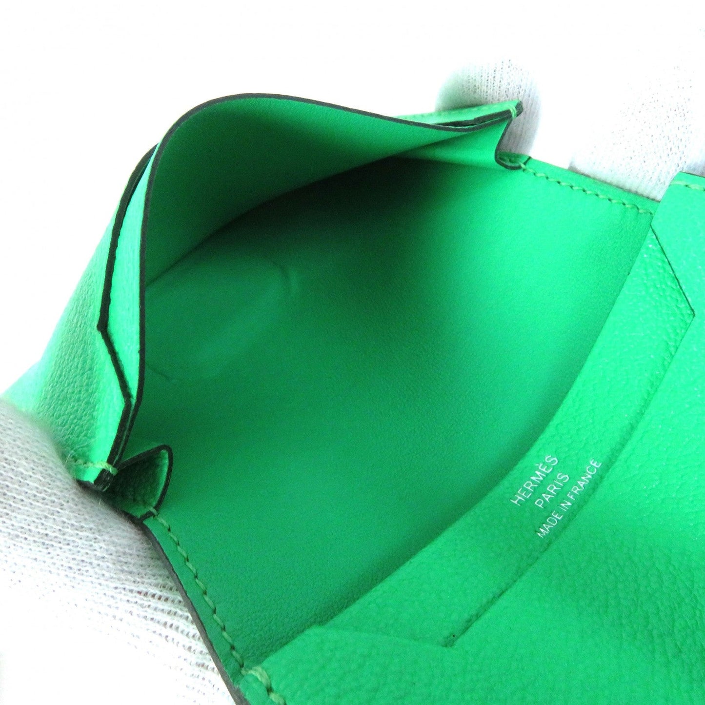 HERMES name card holder Chevre Misol Green , Vert Comics Bean mini