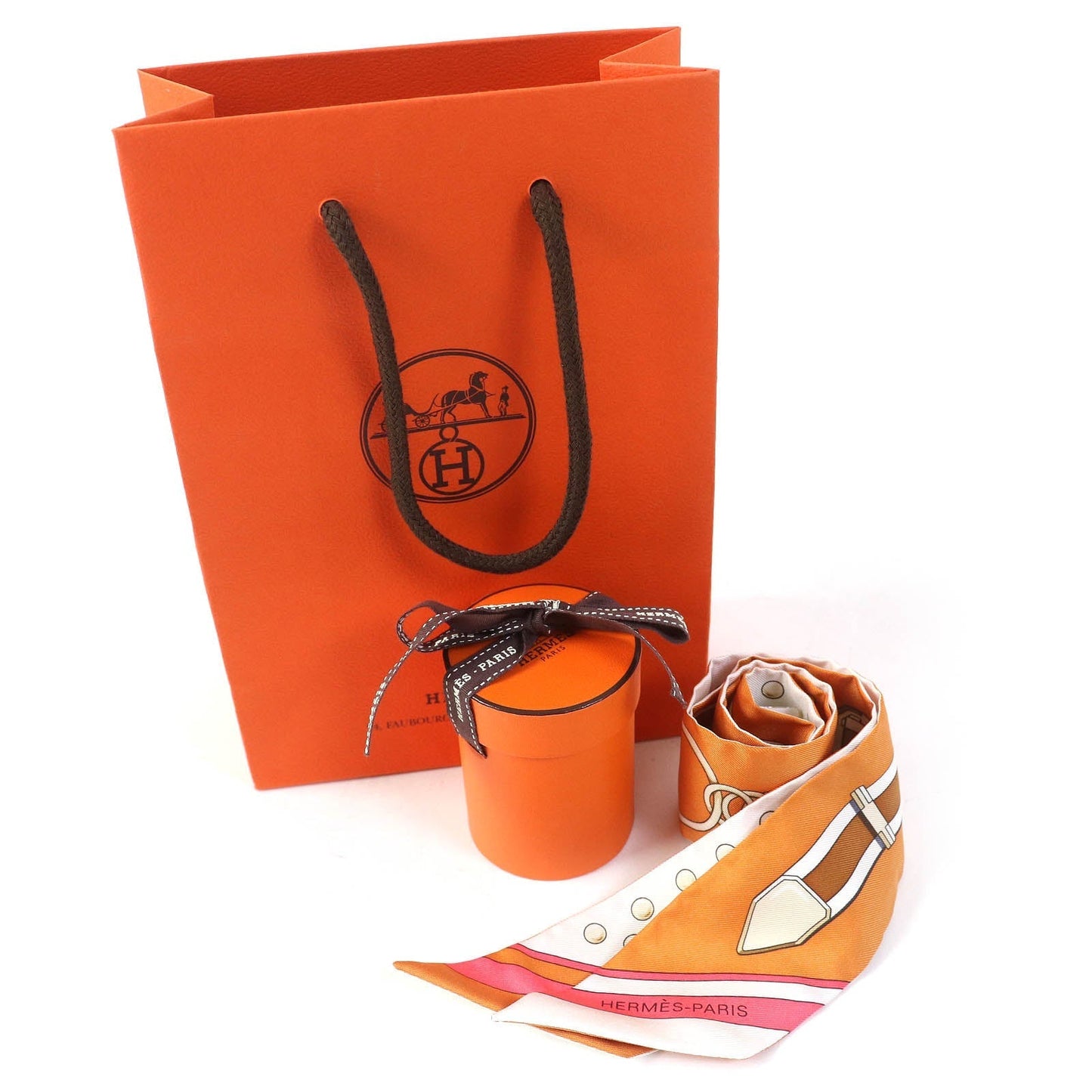 HERMES Stall 063778S 21 silk Orange Twilly Grand Tralala Grand Tralala