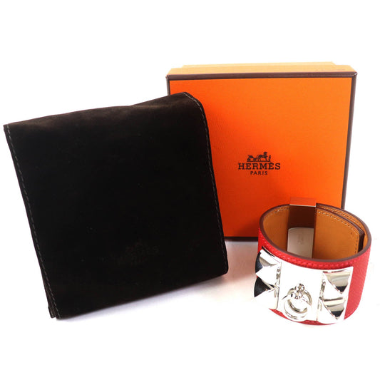 HERMES bracelet leather Red Collier de Sian Gold Plated