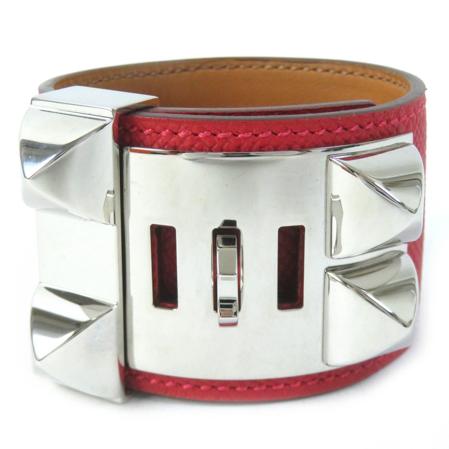 HERMES bracelet leather Red Collier de Sian Gold Plated