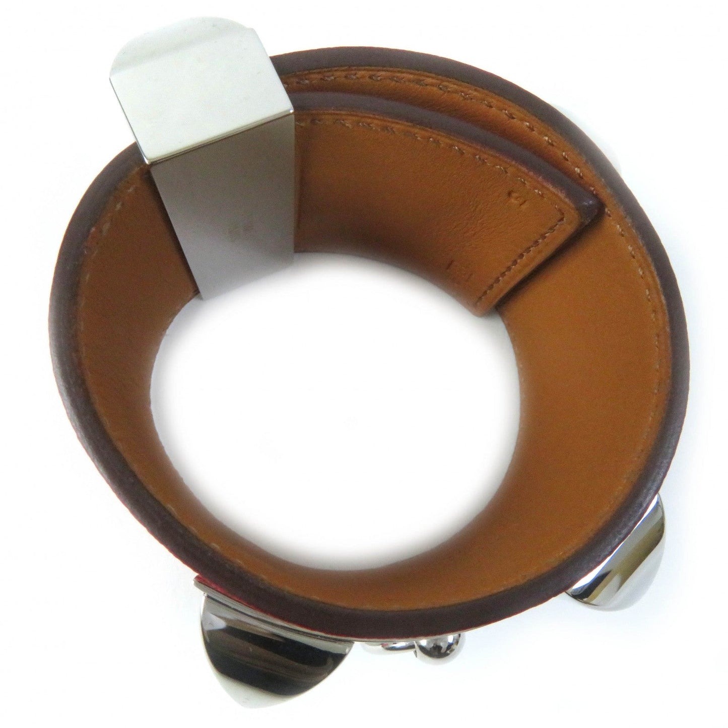 HERMES bracelet leather Red Collier de Sian Gold Plated