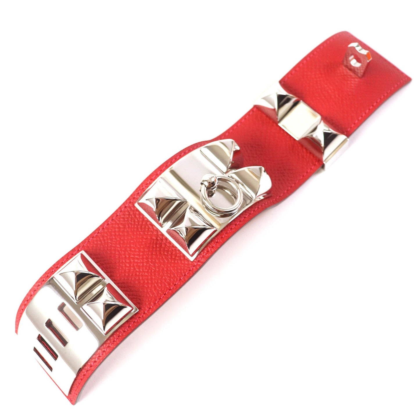 HERMES bracelet leather Red Collier de Sian Gold Plated