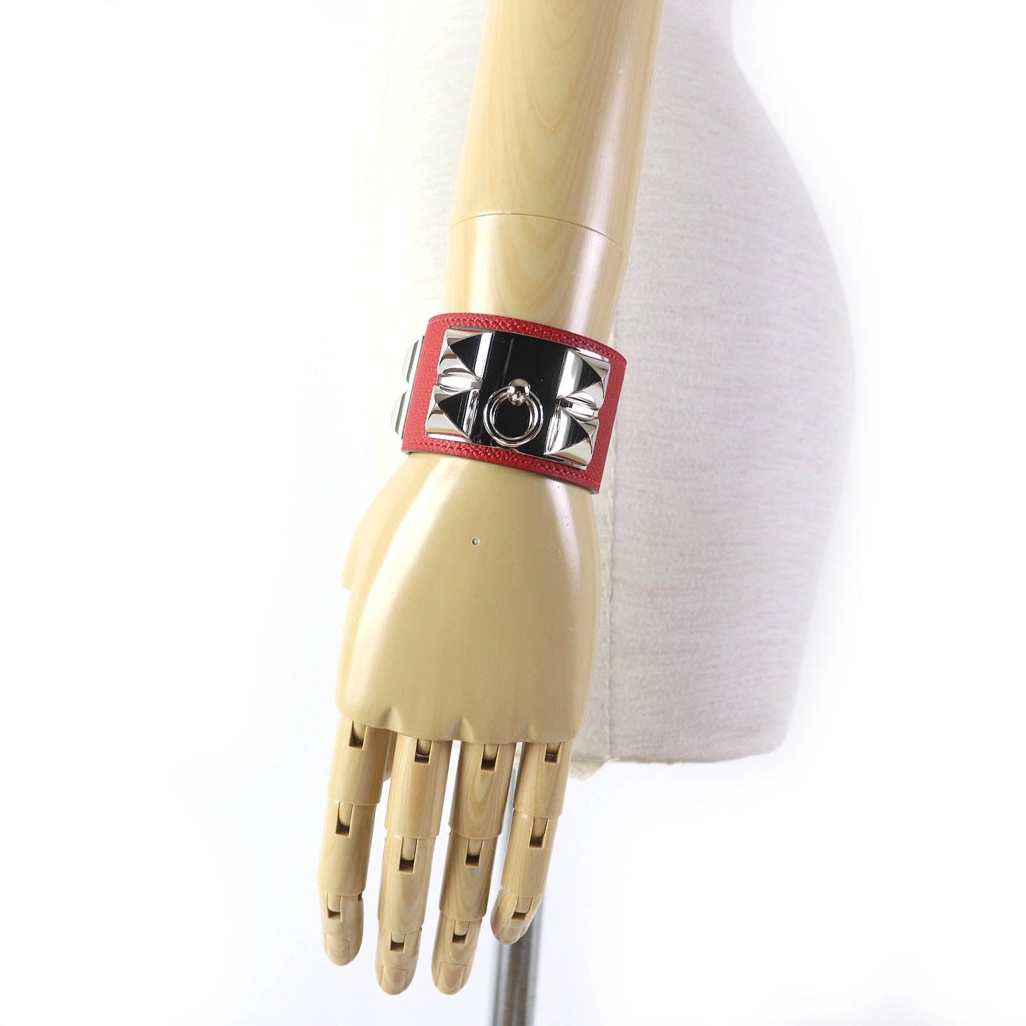 HERMES bracelet leather Red Collier de Sian Gold Plated