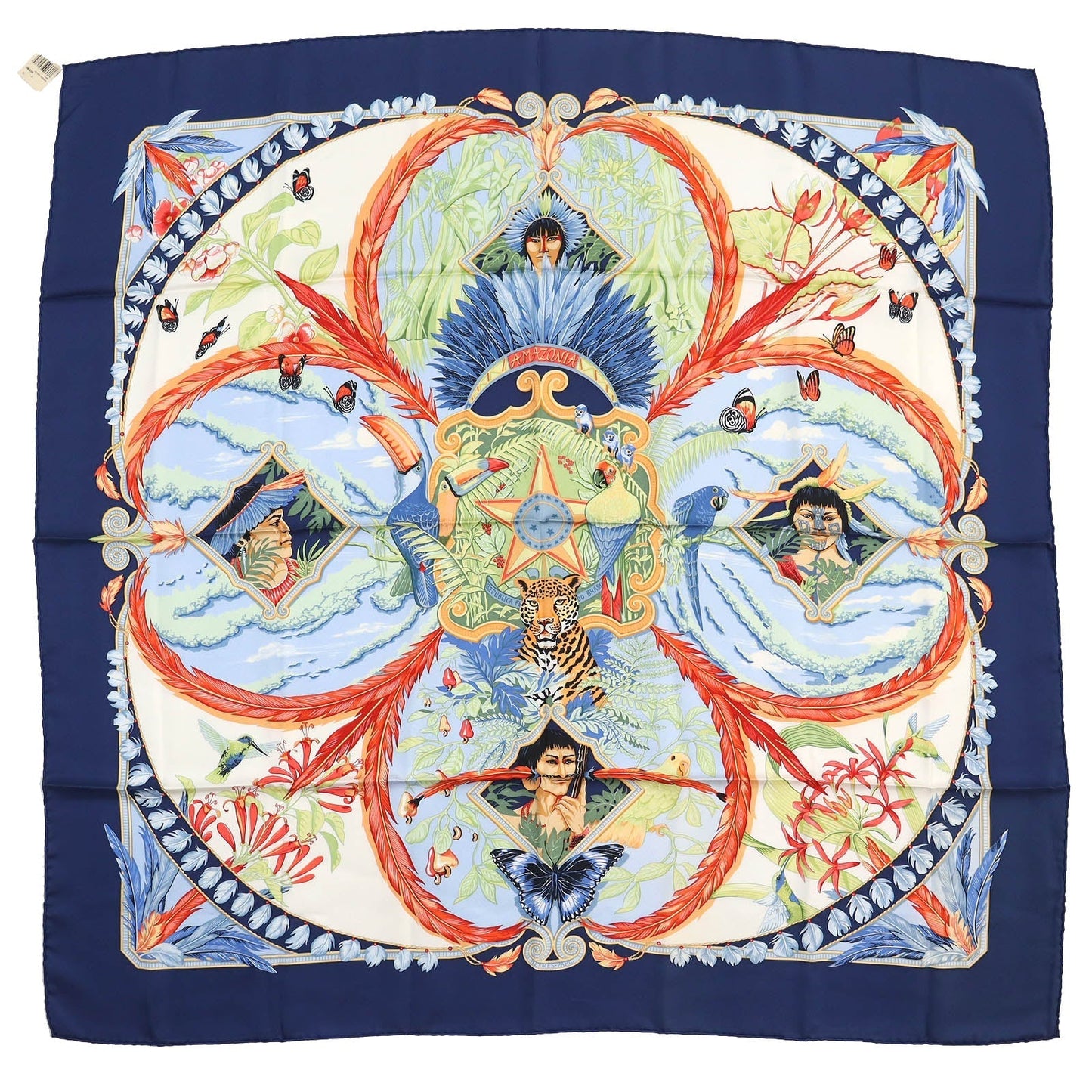 HERMES shawl silk Navy multi-color Carre90 AMAZONIA Amazonia