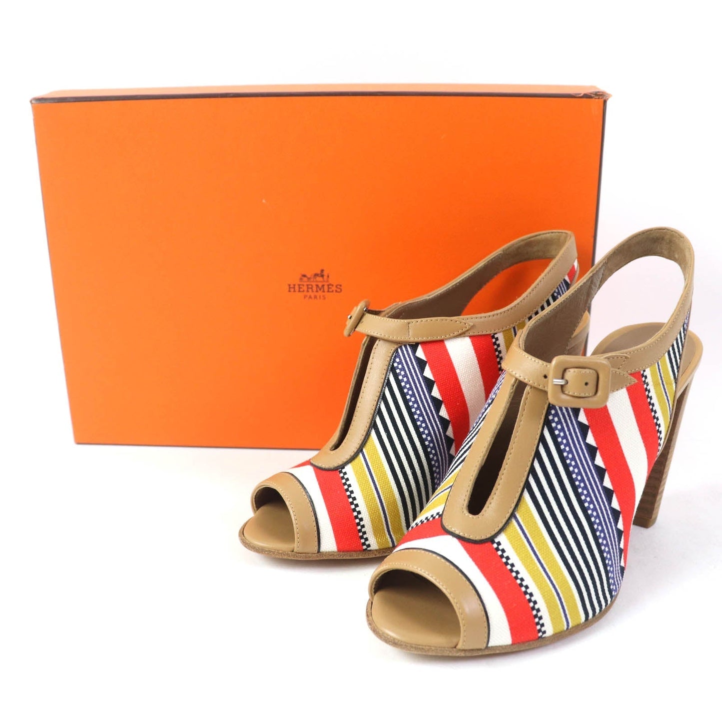 HERMES Sandals Canvas, Leather multicolor SEMELLE CUIR 35 1/2