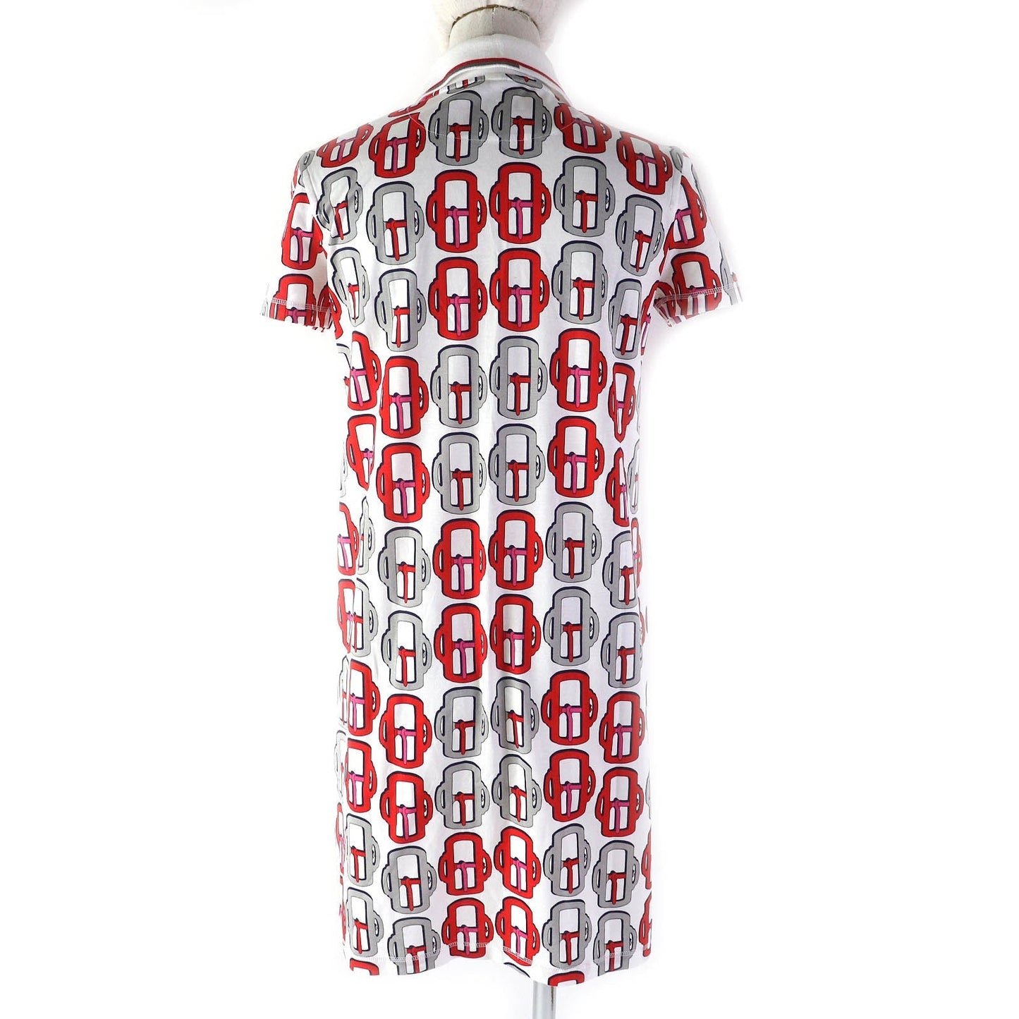 HERMES one piece cotton White Red Gray Navy BOUCLERIE MODERNE JERSEY Modern buckle 34
