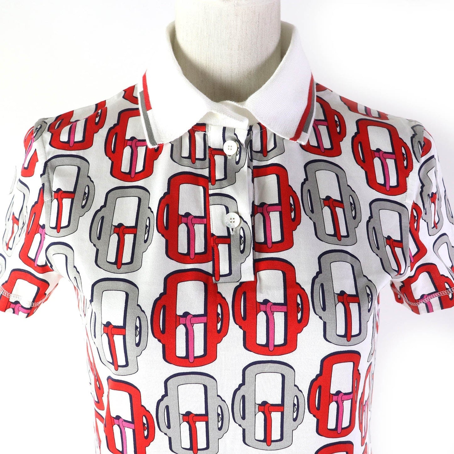 HERMES one piece cotton White Red Gray Navy BOUCLERIE MODERNE JERSEY Modern buckle 34