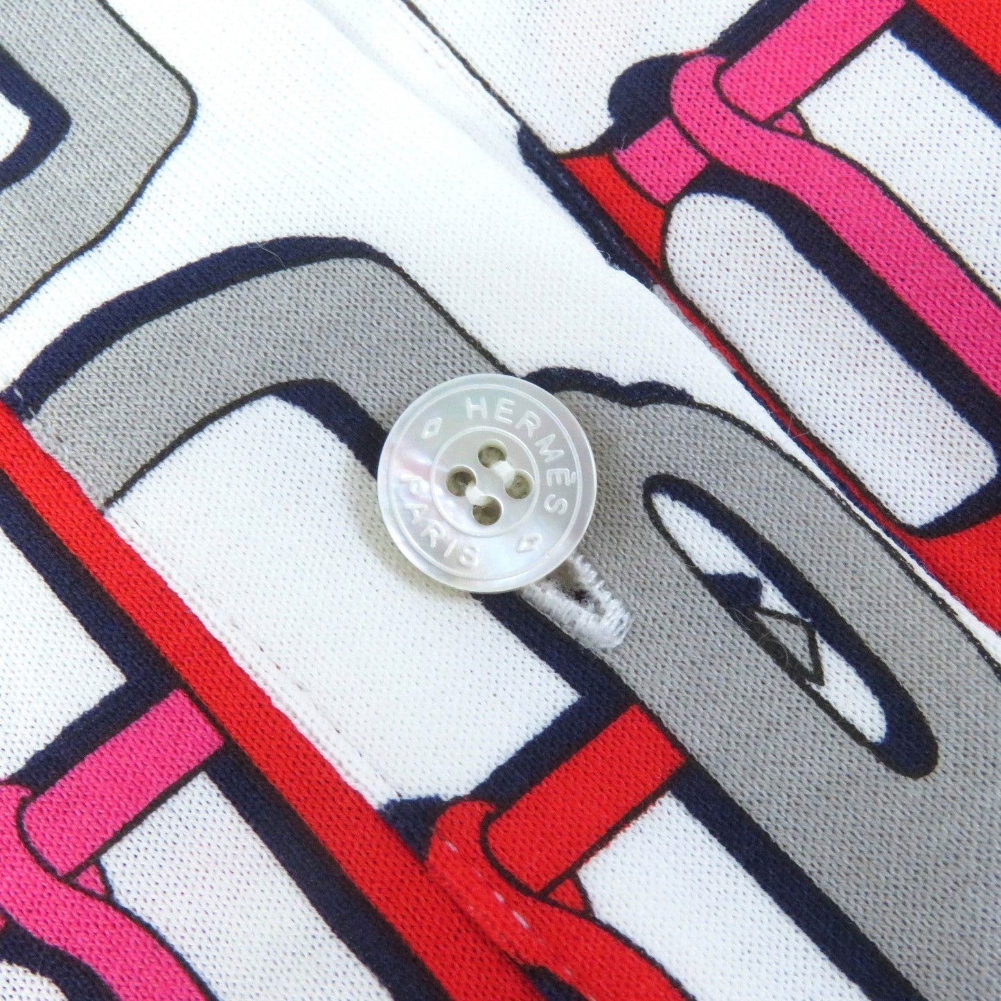 HERMES one piece cotton White Red Gray Navy BOUCLERIE MODERNE JERSEY Modern buckle 34
