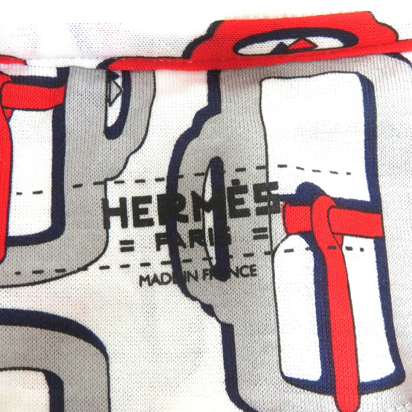 HERMES one piece cotton White Red Gray Navy BOUCLERIE MODERNE JERSEY Modern buckle 34
