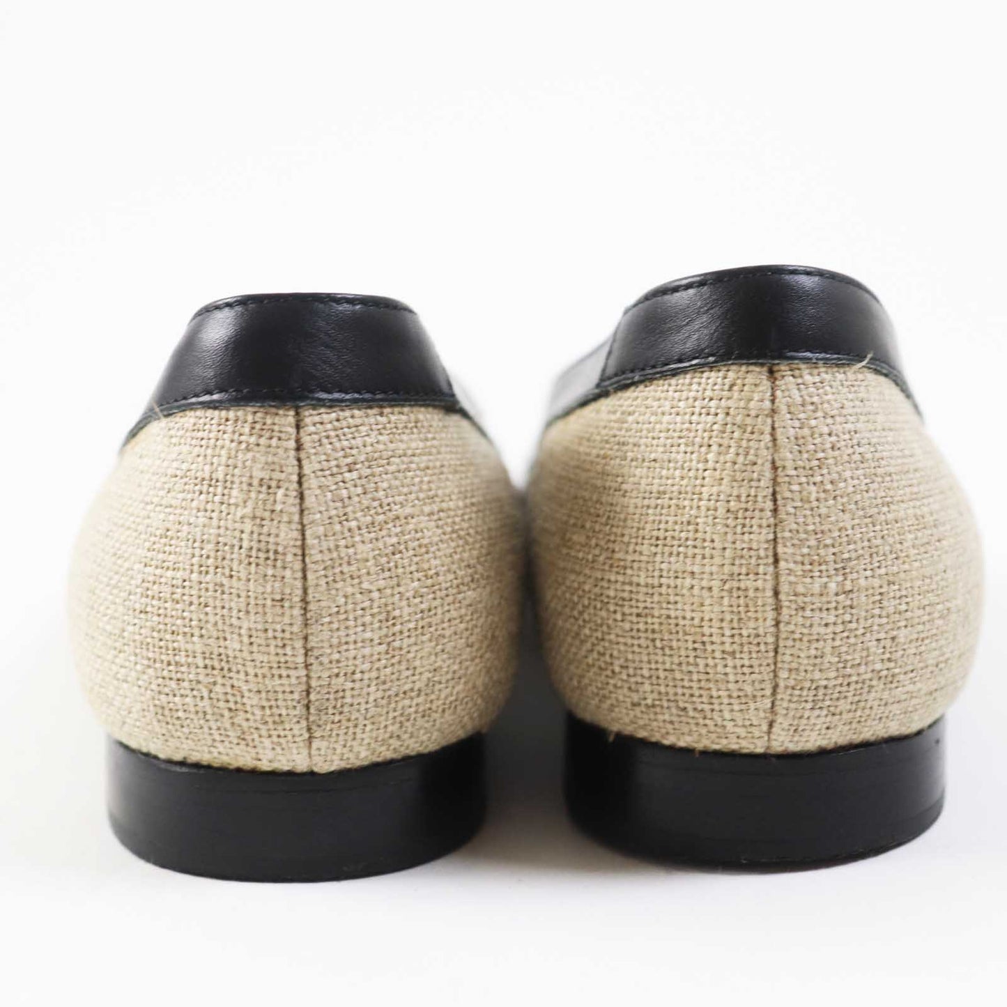 HERMES pumps canvas Beige black 35