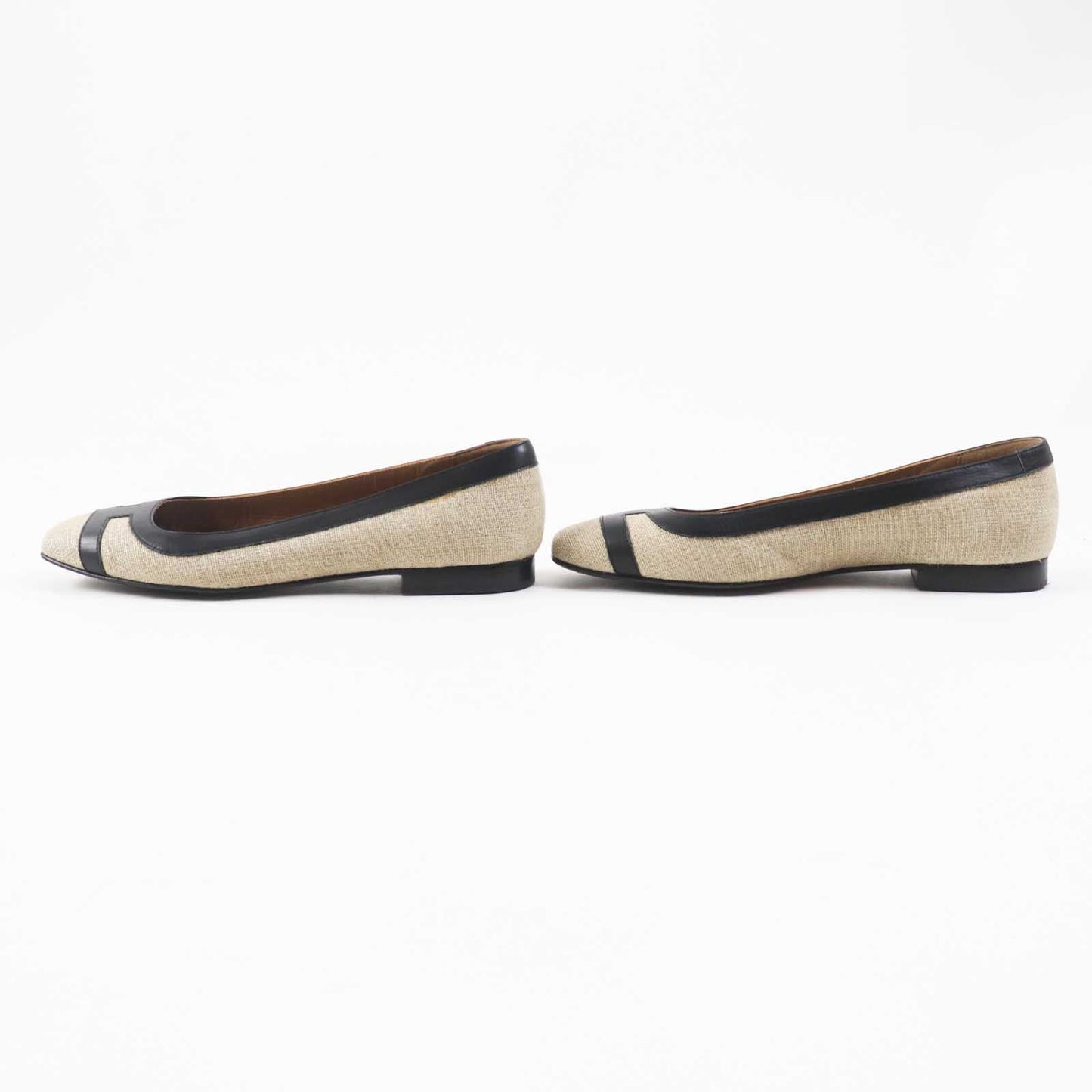 HERMES pumps canvas Beige black 35