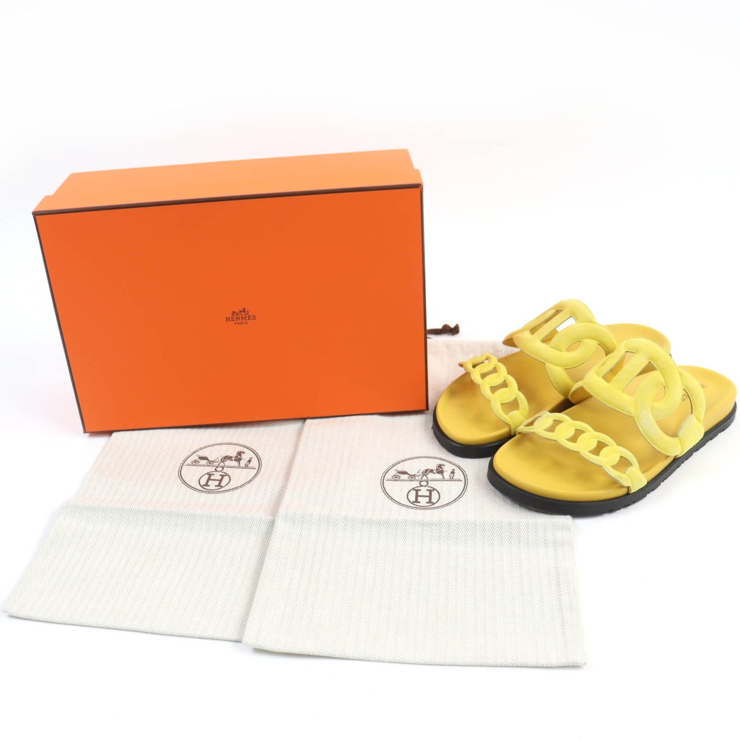 HERMES Sandals Suede leather yellow extra 38