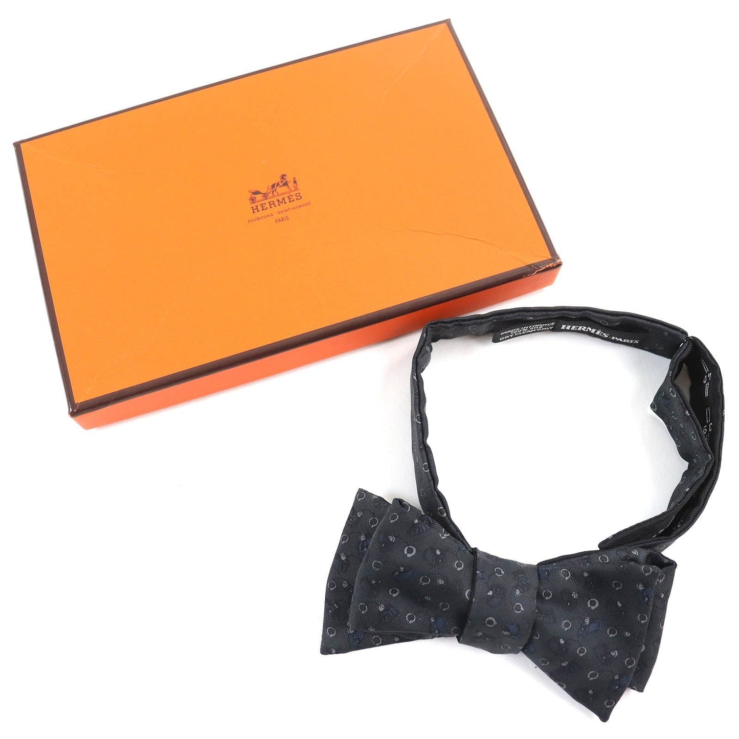 HERMES tie silk black NOEUD PAPILLON TWII