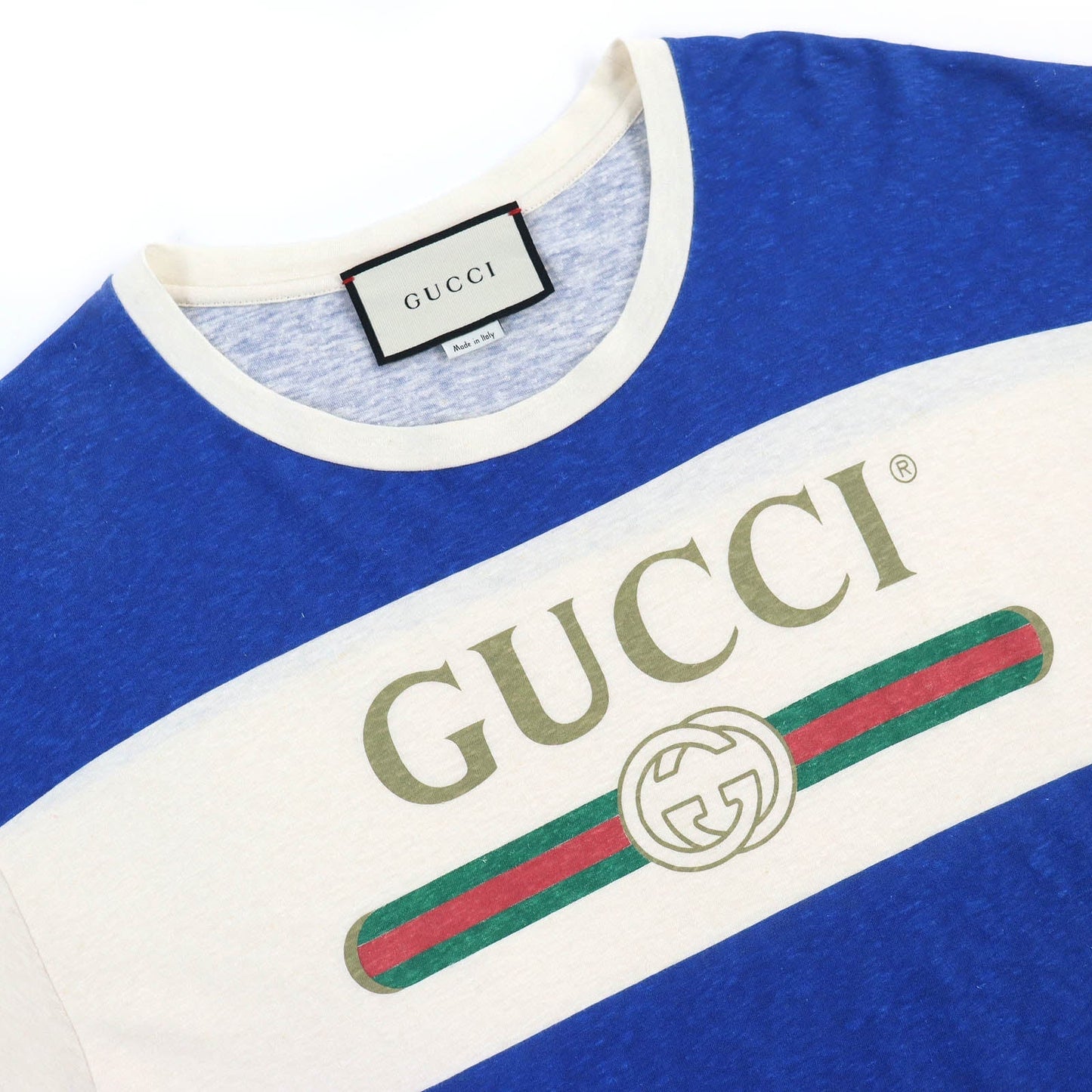 GUCCI Short sleeve T-shirt 604176 Main: 63% cotton, 37% hemp Blue Light Beige mens L Used