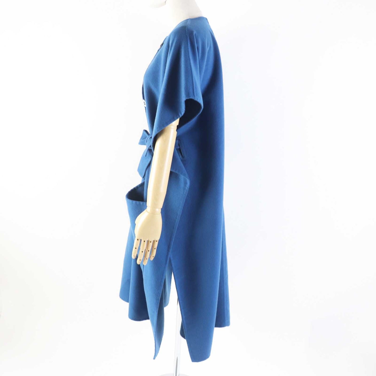 HERMES coat 2E0136DG Main: 100% cashmere, Leather: Sheepskin blue Women 38 Used
