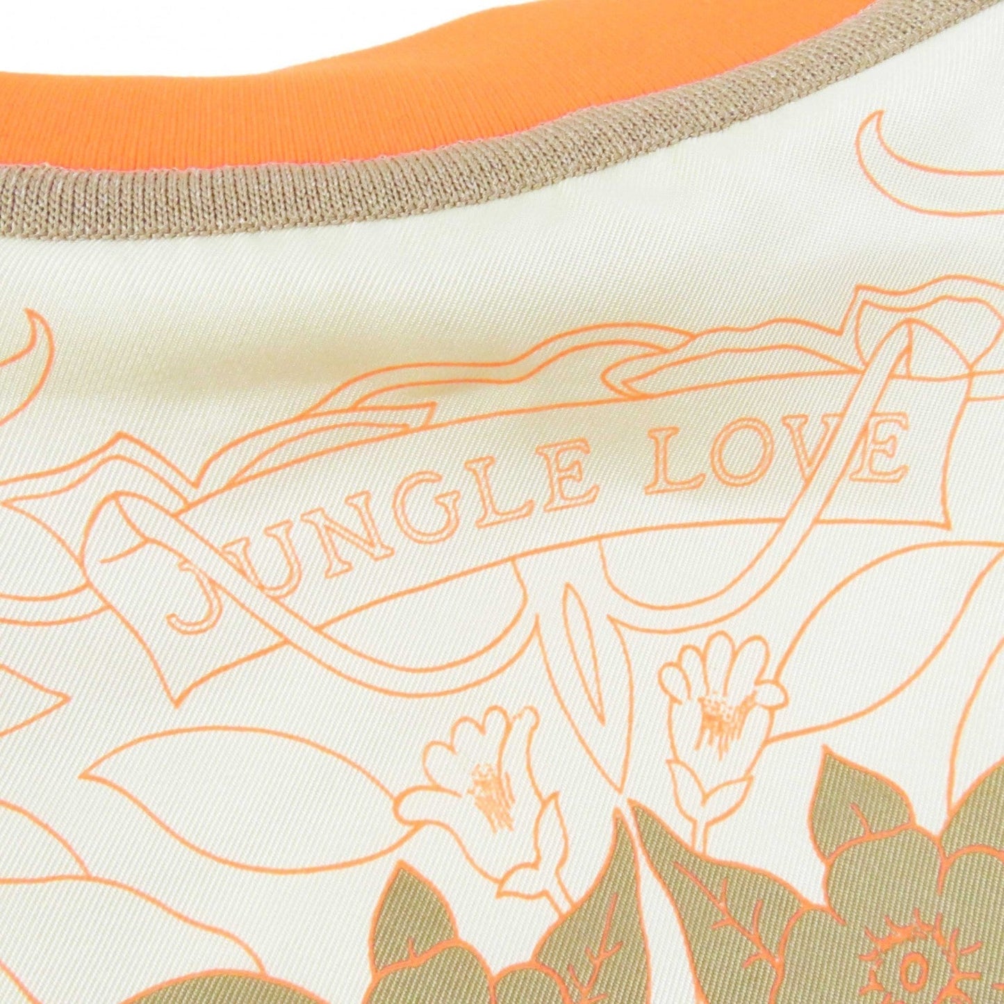HERMES 2H2816DR Main: 100% silk, knit: 51% silk, 37% polyester, 7% nylon, 5% polyurethane, rib: 69% polyester, 18% nylon, 13% polyurethane, string: 58% silk, 42% polyester Beige Neon Orange JUNGLE LOVE Women 34 Used