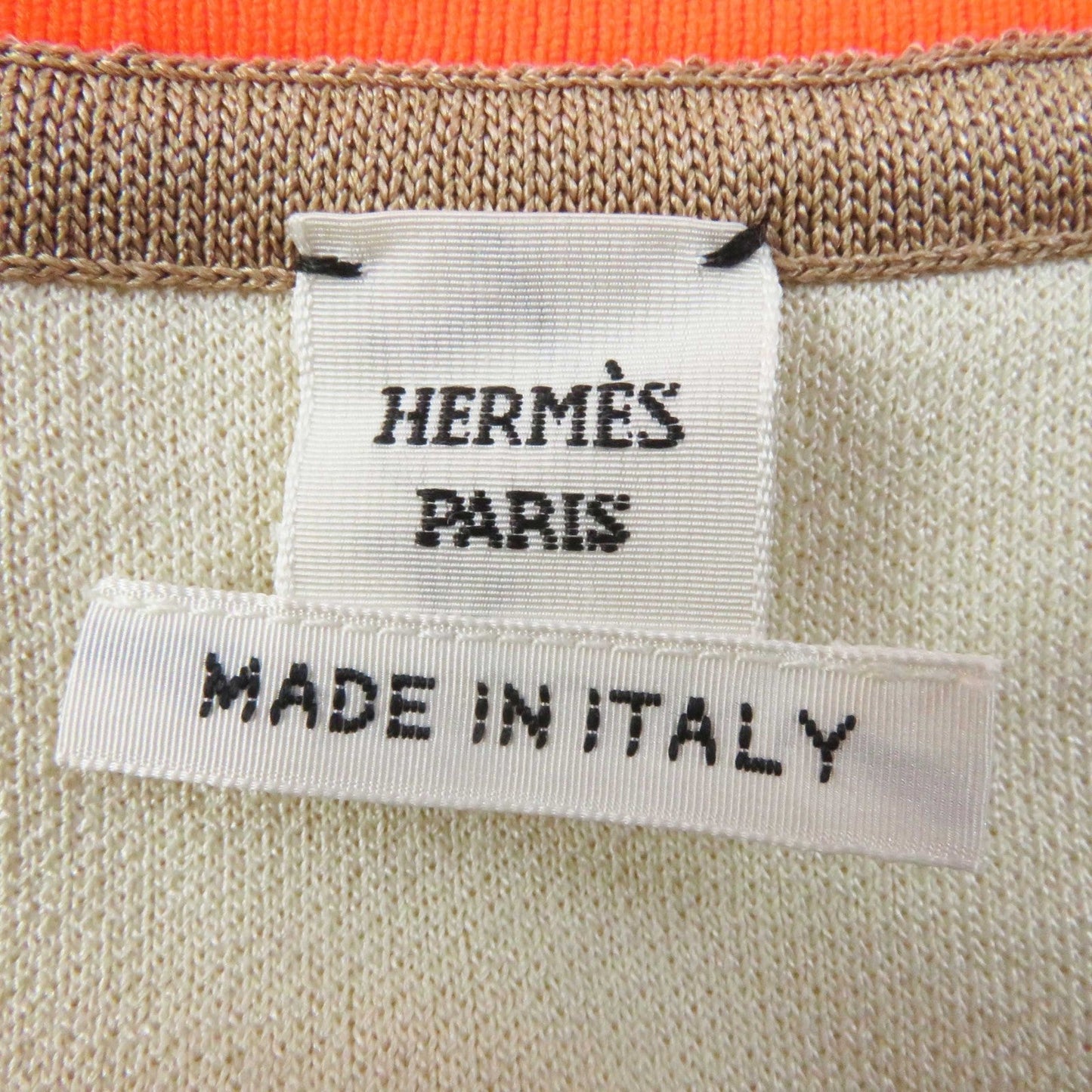 HERMES 2H2816DR Main: 100% silk, knit: 51% silk, 37% polyester, 7% nylon, 5% polyurethane, rib: 69% polyester, 18% nylon, 13% polyurethane, string: 58% silk, 42% polyester Beige Neon Orange JUNGLE LOVE Women 34 Used