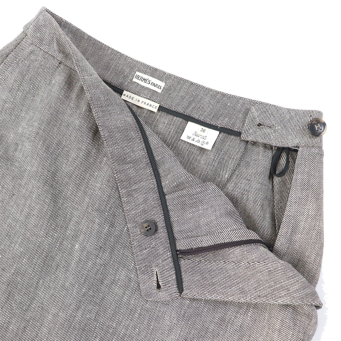 HERMES Tight Skirt linen Brown type 36