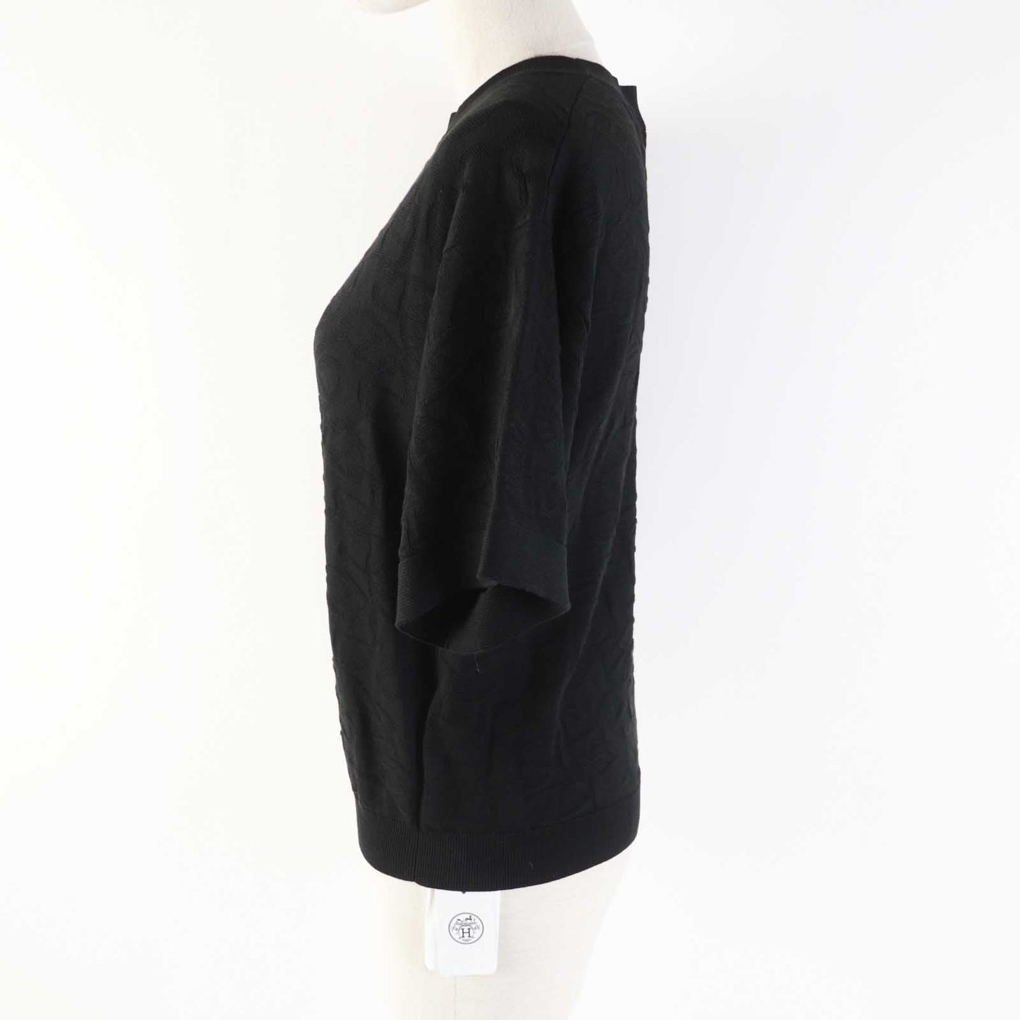 HERMES Short sleeve knit 4E2649DC silk black Naoussa Chene 34