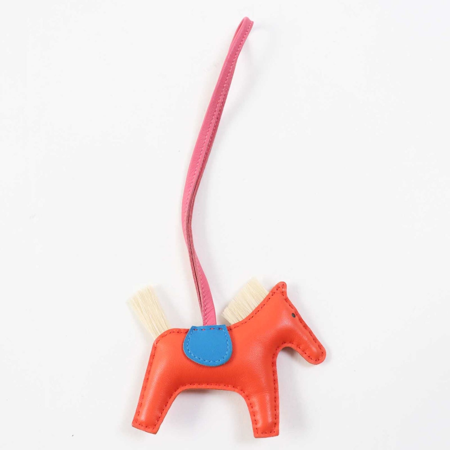 HERMES Bag charm Anyo Milo Horsehair Orange poppy/Blue sanjival/Natural sable Rodeo Charm Clan PM
