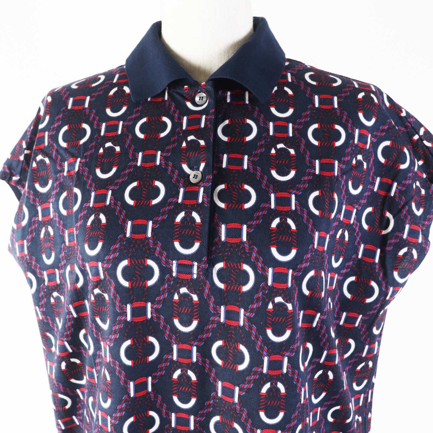 HERMES one piece 3E4512DB cotton Navy red white Canoe 34