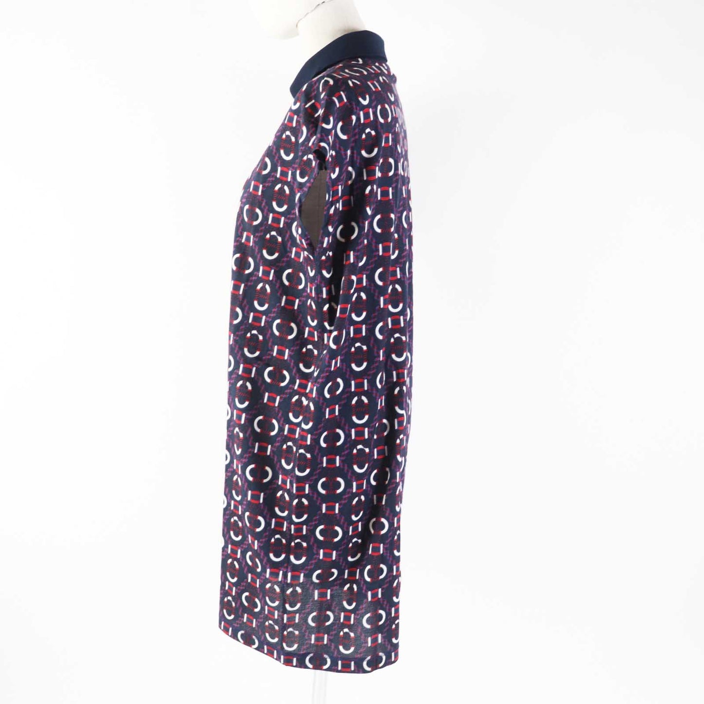 HERMES one piece 3E4512DB cotton Navy red white Canoe 34