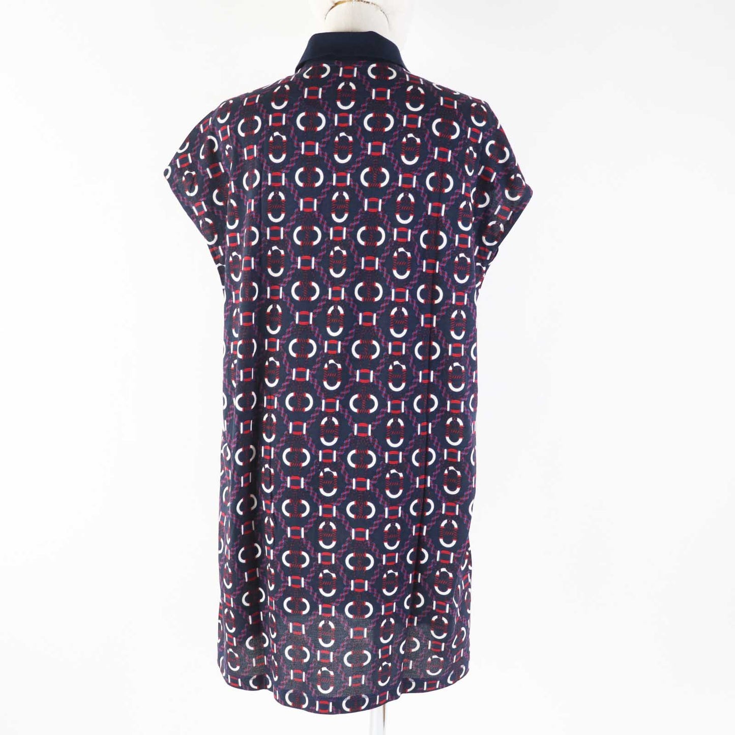 HERMES one piece 3E4512DB cotton Navy red white Canoe 34