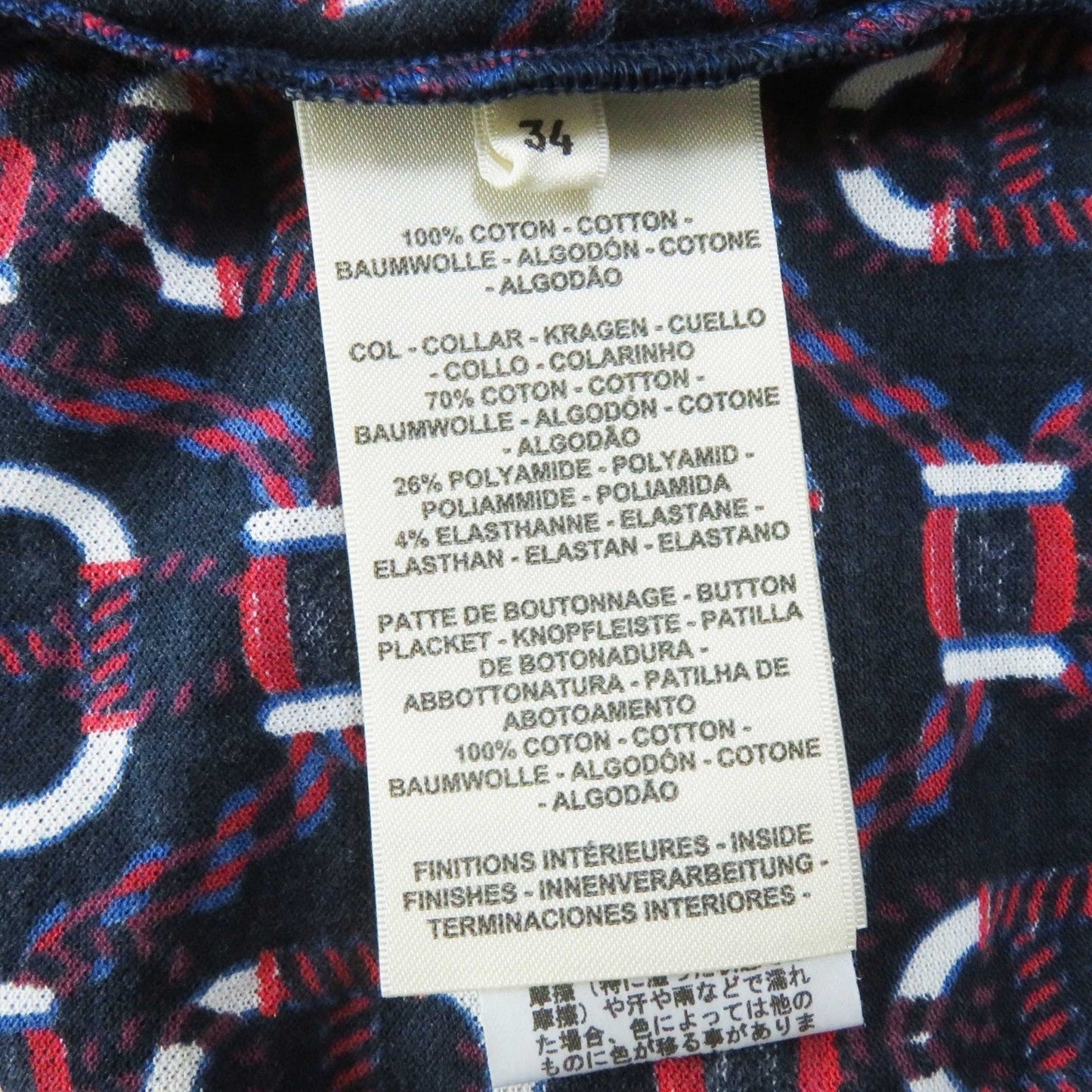 HERMES one piece 3E4512DB cotton Navy red white Canoe 34